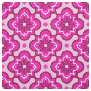 Marokkanisches Fliesenmuster - Fuchsien-Rosa Stoff