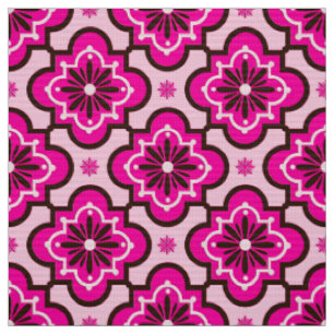 Marokkanisches Fliesenmuster, Fuchsienrosa und Sch Stoff
