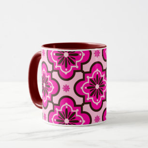 Marokkanisches Fliesenmuster, Fuchsienrosa und Sch Tasse