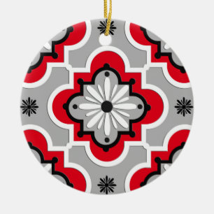 Marokkanisches Fliesenmuster - Grau und Rot Keramik Ornament