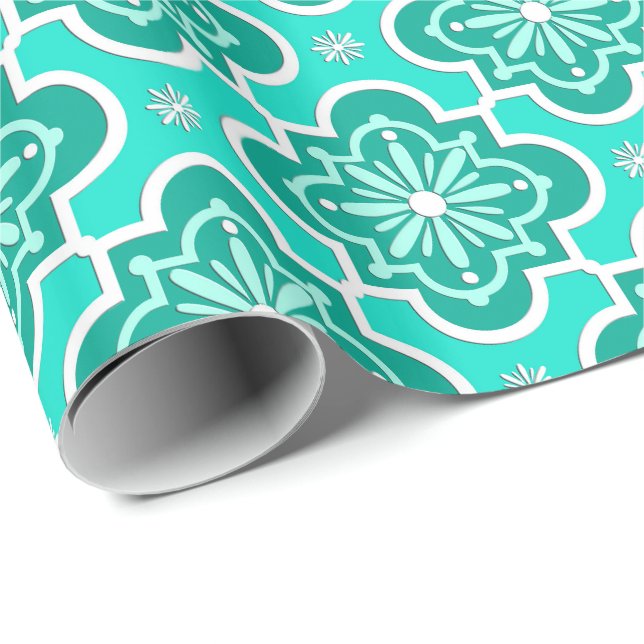 Marokkanisches Fliesenmuster - Türkis und Aqua Geschenkpapier (Rolleneckpunkt)