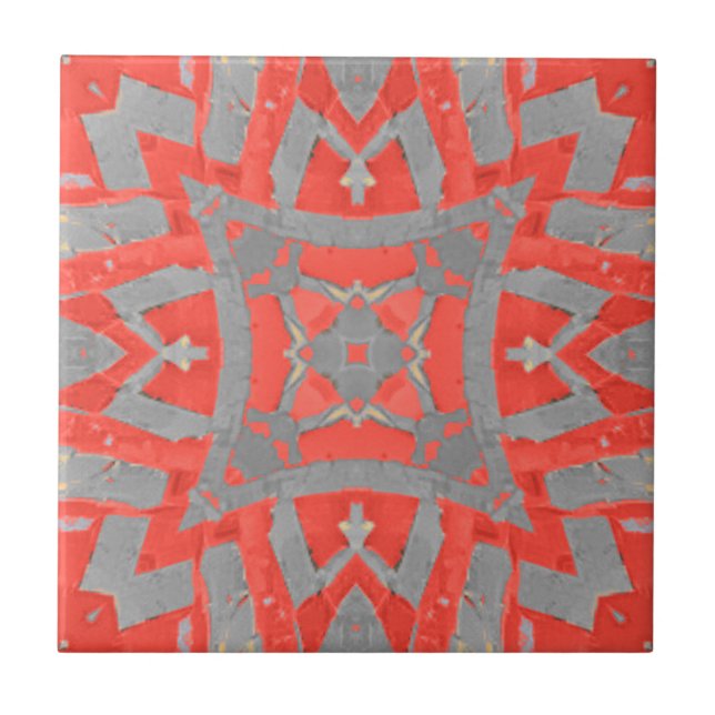 Marokkanisches geometrisches Mosaikmuster rot grau Fliese (Vorderseite)