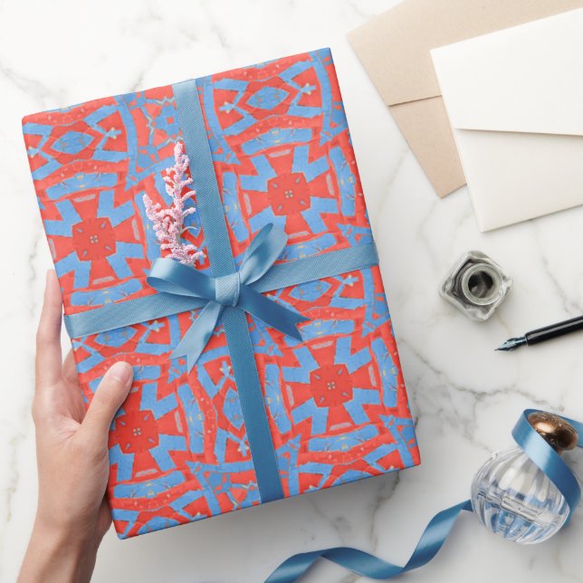 Marokkanisches geometrisches Muster rot blau Geschenkpapier (Schenken)