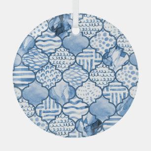 marokkanisches geometrisches, wasserfarbenes Muste Ornament Aus Glas