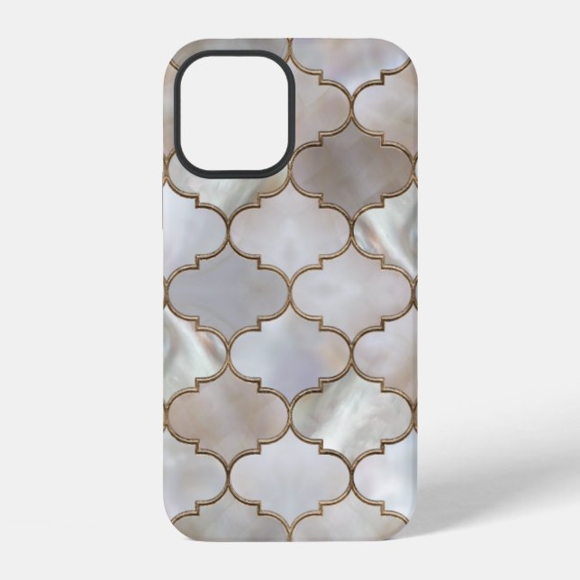 Marokkanisches Gitter Pearl und Gold iPhone 12 Hülle (Rückseite)