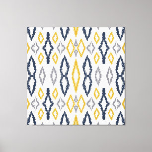 Marokkanisches Ikat Blau-Gelb-Weiß-Muster Leinwanddruck