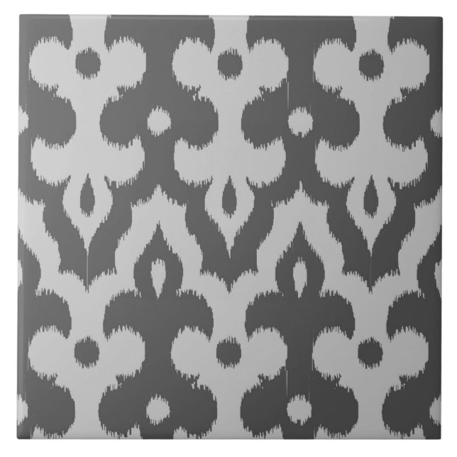 marokkanisches Ikat Damask Muster, Grau-Schatten Fliese (Vorderseite)
