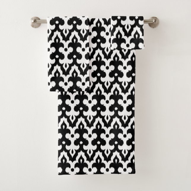 marokkanisches Ikat Damask-Muster, schwarz-weiß Badhandtuch Set (Insitu)