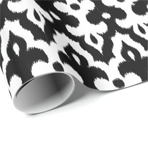 marokkanisches Ikat Damask-Muster, schwarz-weiß Geschenkpapier