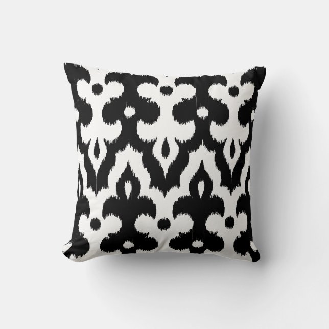 marokkanisches Ikat Damask-Muster, schwarz-weiß Kissen (Vorderseite)