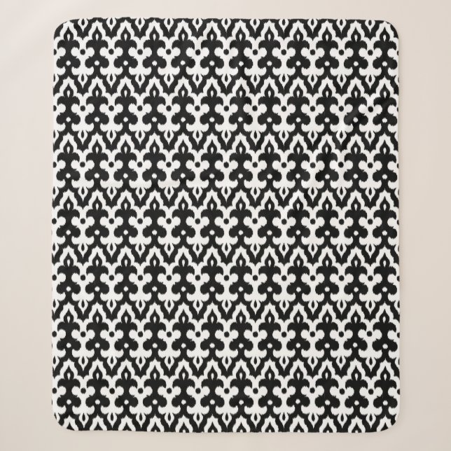 marokkanisches Ikat Damask-Muster, schwarz-weiß Sherpadecke (Vorderseite)