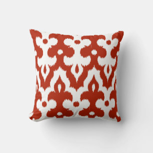 marokkanisches Ikat Damask Muster, tiefrot und wei Kissen