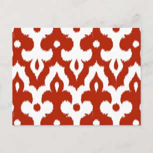 marokkanisches Ikat Damask Muster, tiefrot und wei Postkarte