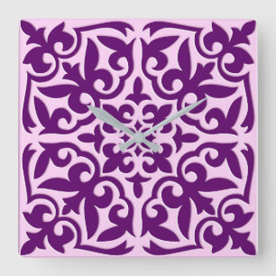 marokkanisches Kachel - lila und orchid Quadratische Wanduhr