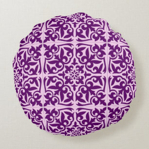 marokkanisches Kachel - lila und orchid Rundes Kissen