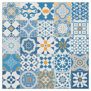 Marokkanisches Kacheln - blau und orange Stoff