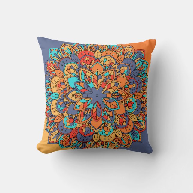 Marokkanisches Mandala mit bunten ethnischen Muste Kissen (Vorderseite)
