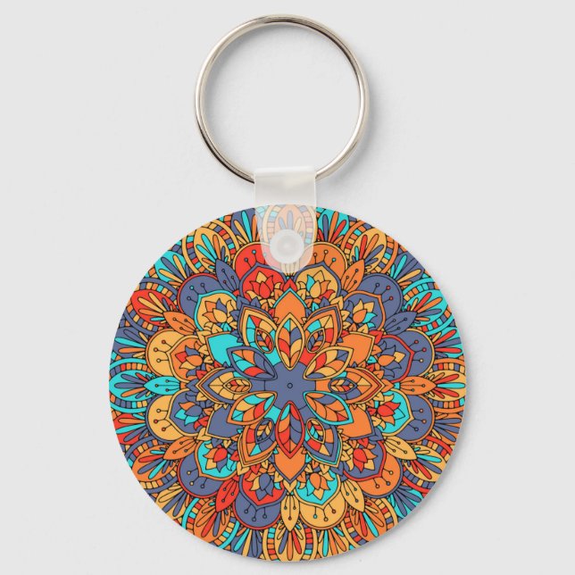 Marokkanisches Mandala mit bunten ethnischen Muste Schlüsselanhänger (Vorderseite)