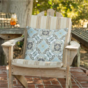 Marokkanisches mediterranes Boho-Fliesen-Kunstmust Kissen