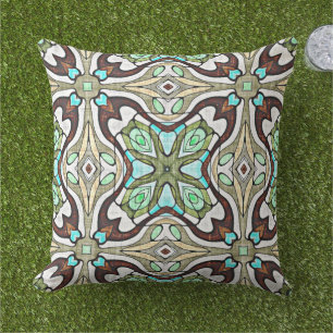 Marokkanisches mediterranes Boho-Fliesen-Kunstmust Kissen