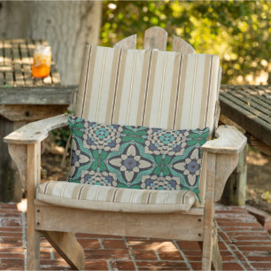 Marokkanisches mediterranes Boho-Fliesen-Kunstmust Kissen Für Draußen