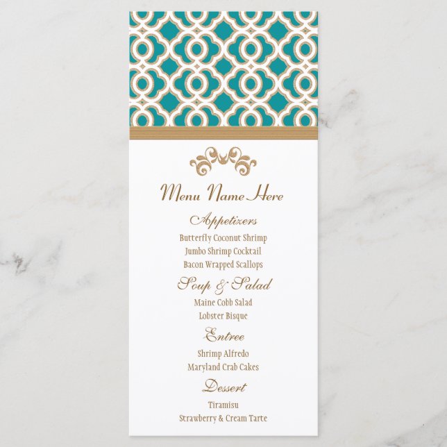marokkanisches Menü aquamarin und Gold Menükarte (Vorderseite)