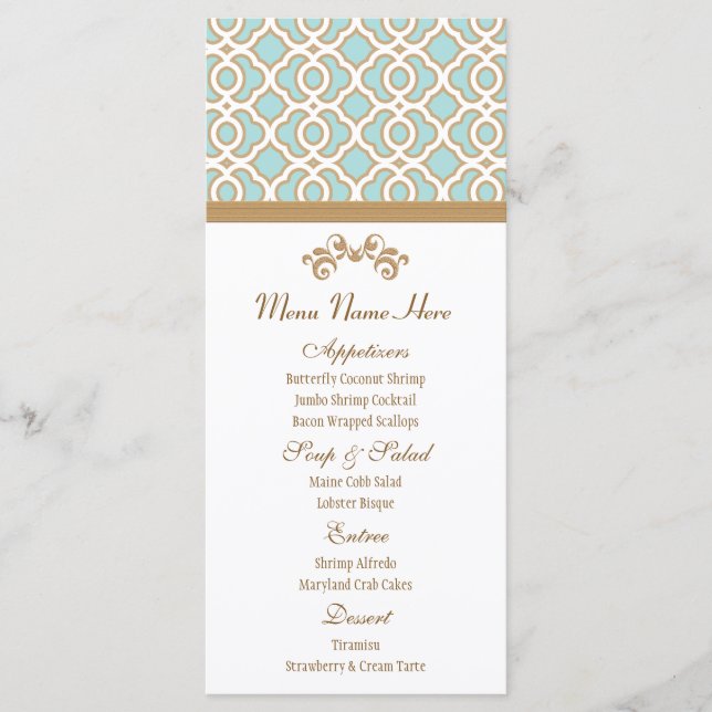 Marokkanisches Menü Eggshell Blue und Gold Menükarte (Vorderseite)