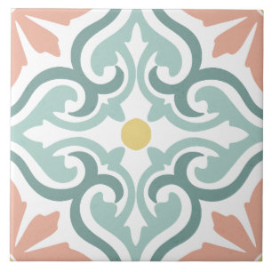 Marokkanisches Mittelmeer-Ornament Teal Peach Fliese