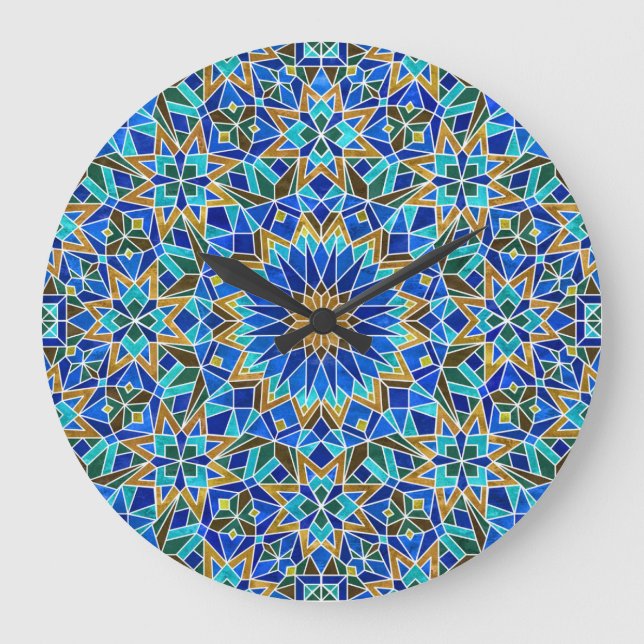Marokkanisches Mosaik: Arabisches Nahtloses Design Große Wanduhr (Vorderseite)