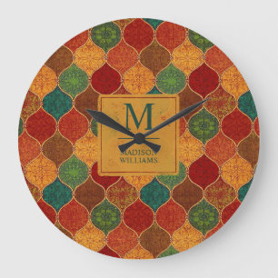 Marokkanisches Mosaik Geometrisches Nahtloses Azte Große Wanduhr