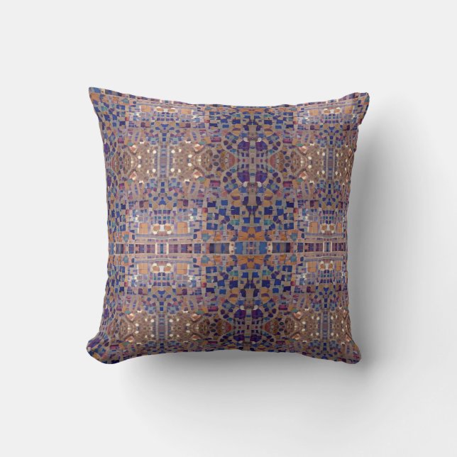 marokkanisches Mosaik inspiriert, blaues Beige Kissen (Vorderseite)