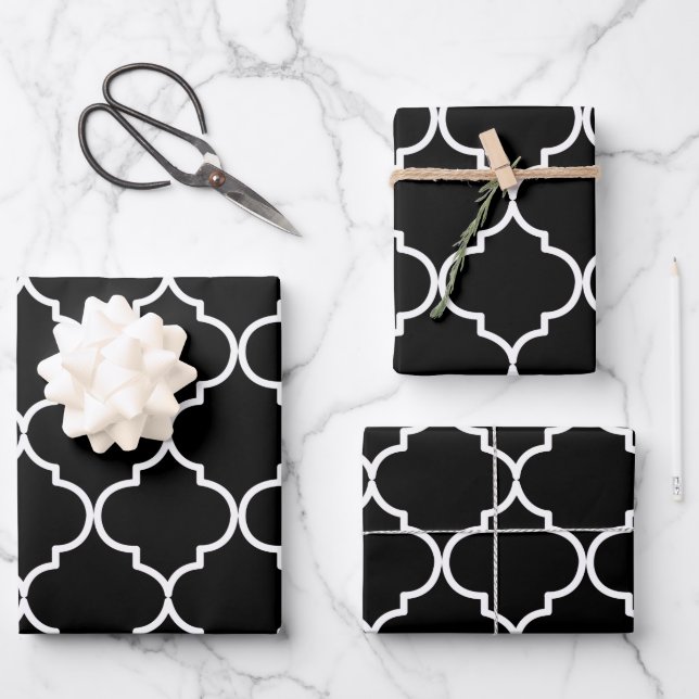 Marokkanisches Muster aus schwarzem und weißem Mit Geschenkpapier Set (Vorderseite)