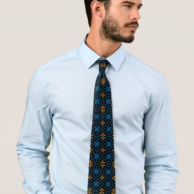 Marokkanisches Muster Blue Neck Tie Stilvolles Män Krawatte (Discover the allure of the Mediterranean with this neck tie.)