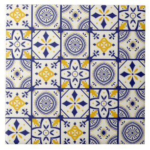 Marokkanisches Muster in Blau, Gelb, Creme Fliese