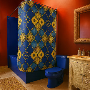 marokkanisches Muster Quatrefoils Cobalt Blue Gold Duschvorhang