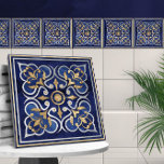 Marokkanisches Ornament Blauer Marmor & Gold Fliese<br><div class="desc">Marokkanisches Ornament Blauer Marmor & Gold</div>