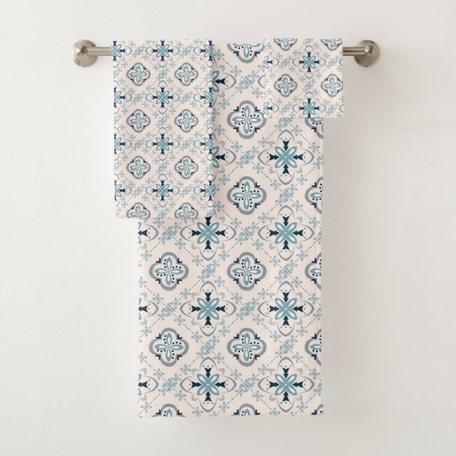 Marokkanisches Schmuck Blue Creme ethnische Stilri Badhandtuch Set (Insitu)