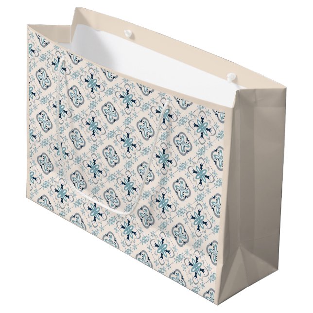 Marokkanisches Schmuck Blue Creme ethnische Stilri Große Geschenktüte (Vorderseite Schrägansicht)