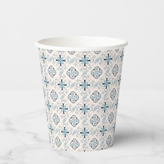 Marokkanisches Schmuck Blue Creme ethnische Stilri Pappbecher (Vorderseite)
