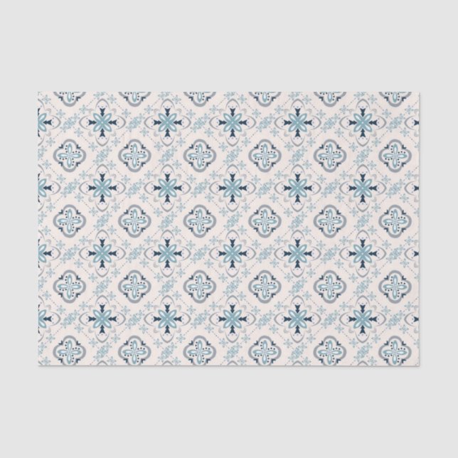 Marokkanisches Schmuck Blue Creme ethnische Stilri Seidenpapier (Vorderseite)