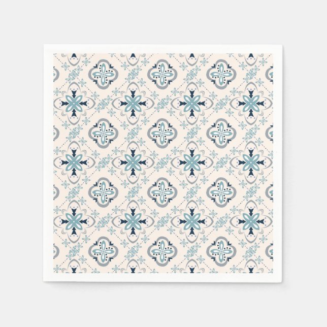 Marokkanisches Schmuck Blue Creme ethnische Stilri Serviette (Vorderseite)