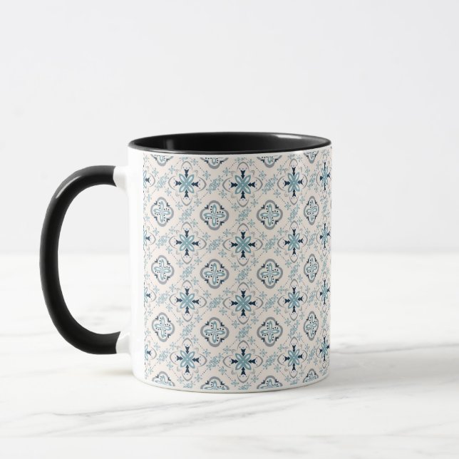 Marokkanisches Schmuck Blue Creme ethnische Stilri Tasse (Links)