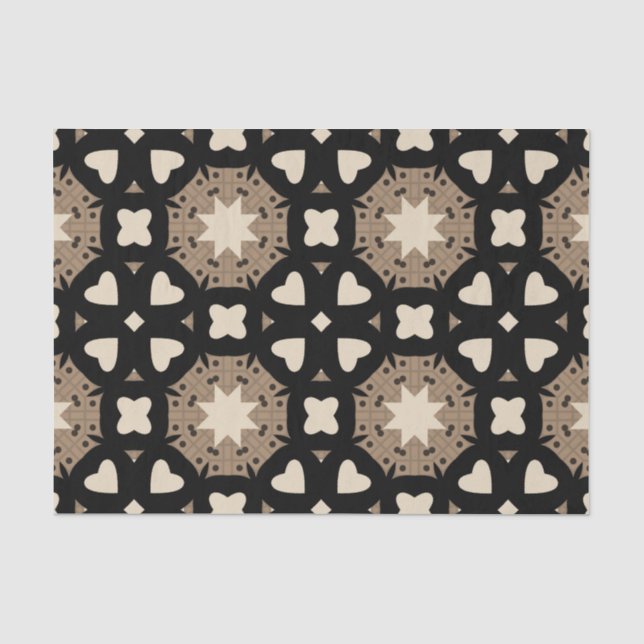 Marokkanisches Stilmuster Schwarz & Beige Geometri Seidenpapier (Vorderseite)