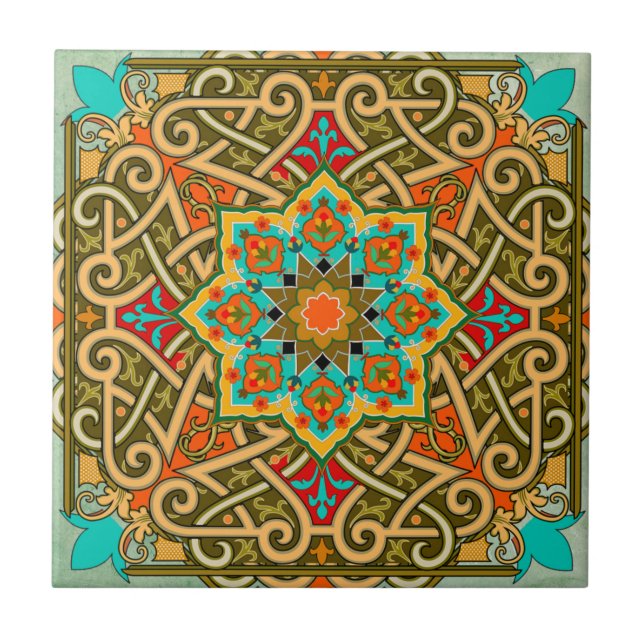 Marokkanisches Tile Green Gold Blue Fliese (Vorderseite)
