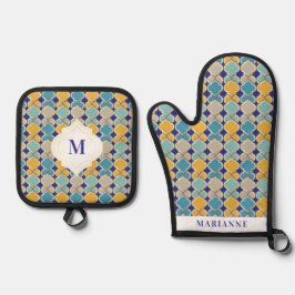 Marokkanisches Tiles Royal Blue Golden Custom Ofenhandschuh & Topflappen-Set