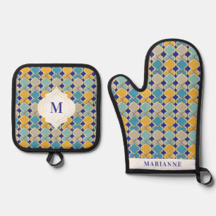 Marokkanisches Tiles Royal Blue Golden Custom Ofenhandschuh & Topflappen-Set