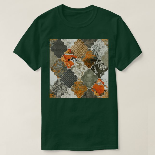 Marokkanisches Tiles Rust Orange Olive Grau T-Shirt (Design vorne)