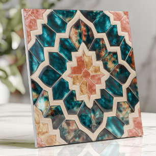 Marokkanisches Zellige Tiefes Teal und Koralle Fliese