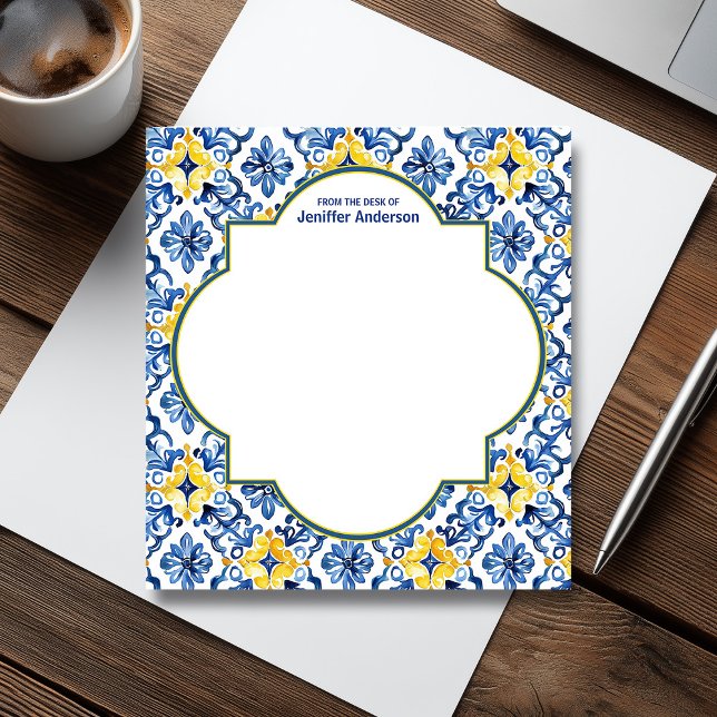Marokkanisches Zellij Muster Blau & Gelb Notizblock (Moroccan Zellij Pattern Blue & Yellow Notepad)