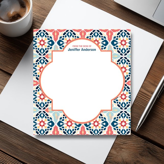 Marokkanisches Zellij Muster Blau und Rosa Notizblock (Moroccan Zellij Pattern Blue & Pink Notepad)